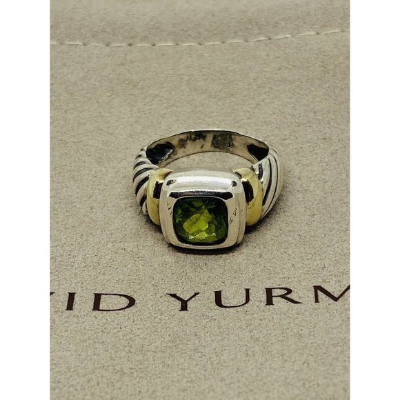 David Yurman 925 Sterling Silver 14K Yellow Gold Peridot  Cable Dome Ring 6.5 - Picture 1 of 7
